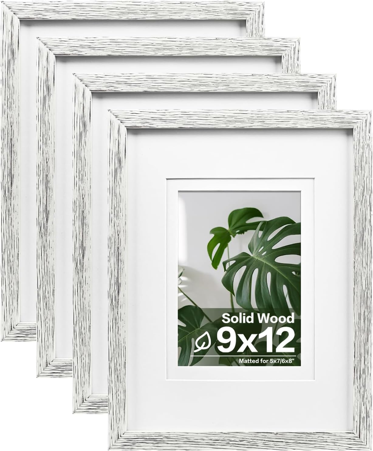 Egofine 9x12 Picture Frames Set of 4, Made of Solid Wood Covered by Plexiglass 5x7 and 6x8 with Mat or 9x12 without Mat, for Table Top Display and Wall Mounting Photo Frame Driftwood White