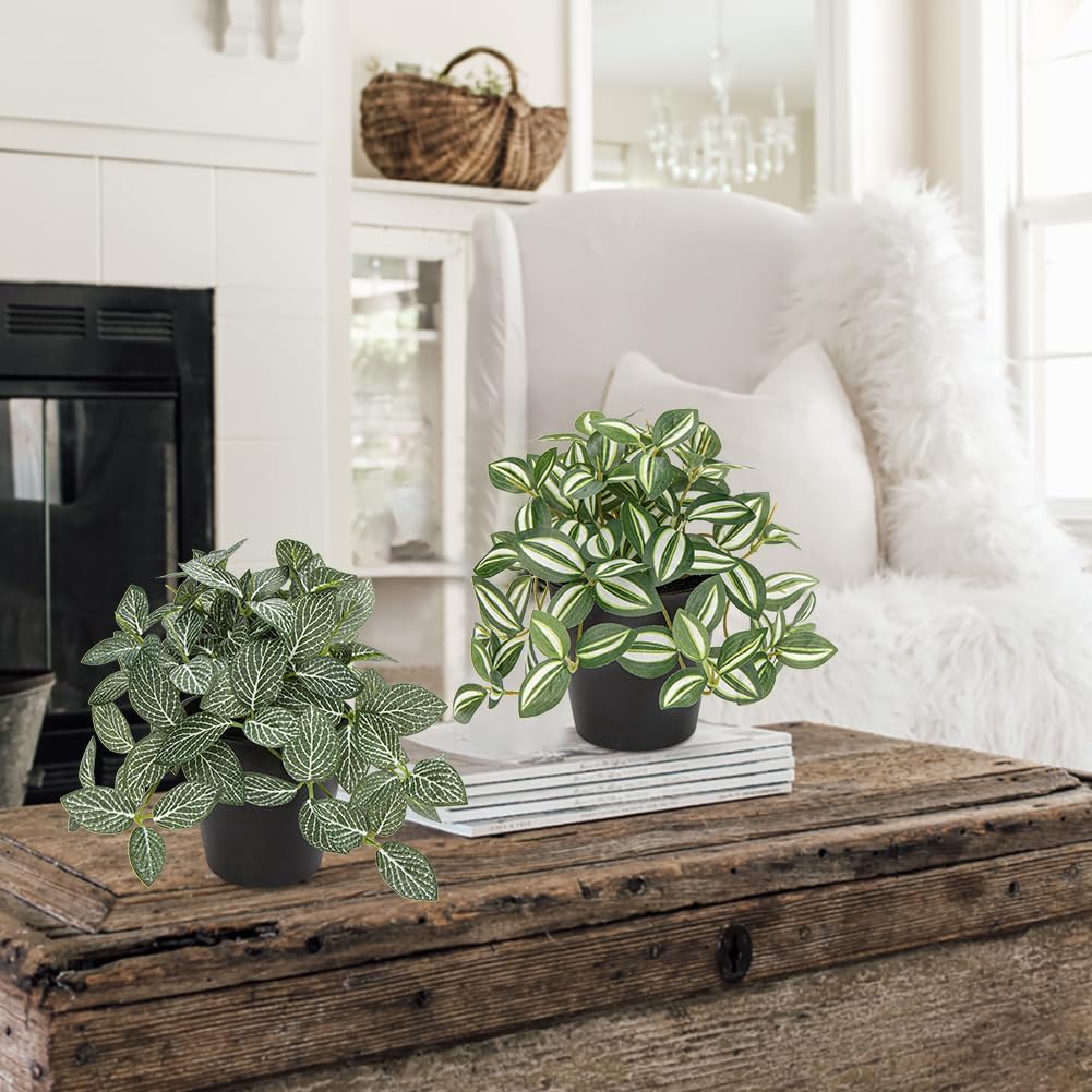 Hollyone Fake Plants 3 Packs Artificial Plants Indoor Faux Plants with Black Plastic Pot Small Fake Potted Plant for Home Aesthetic Living Room Bathroom Desk Shelf Office Decor