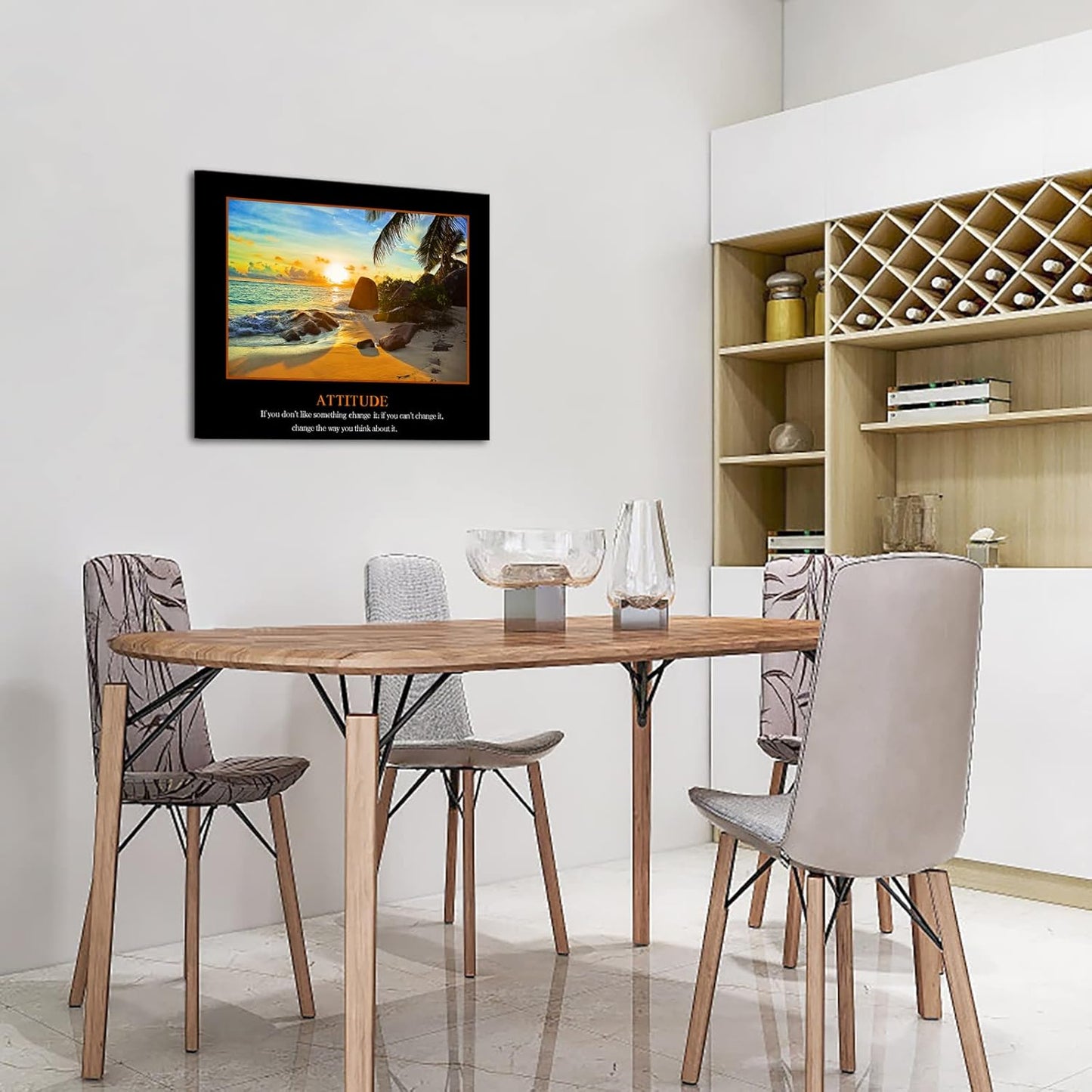 KREATIVE ARTS Motivational Self Positive Office Quotes Inspirational Attitude Poster Beach Sunset Seascape Picture Canvas Prints Wall Art for Walls Decoration 20x24inch (Attitude)