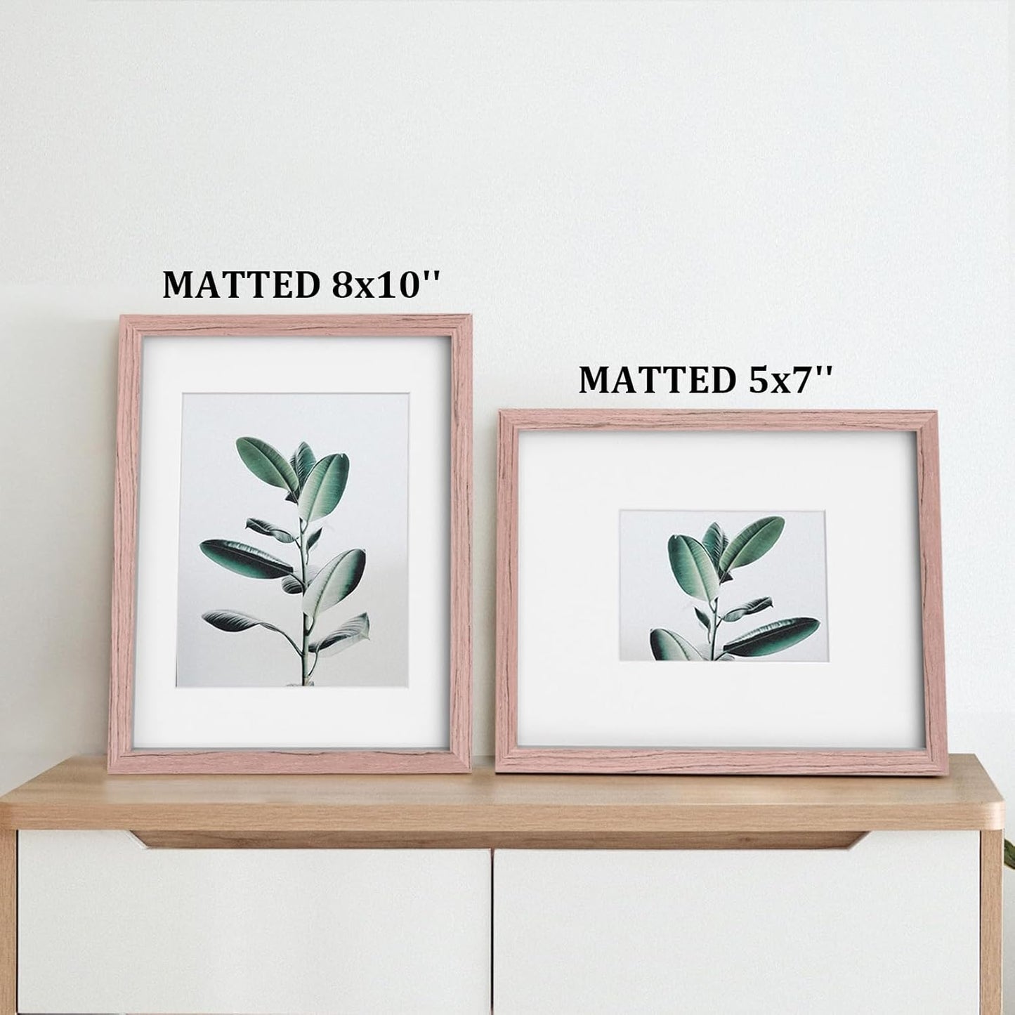 Egofine 11x14 Picture Frames Set of 4, Made of Solid Wood Covered by Plexiglass 5x7 and 8x10 with Mat or 11x14 without Mat, for Table Top Display and Wall Mounting Photo Frame Peach Pink