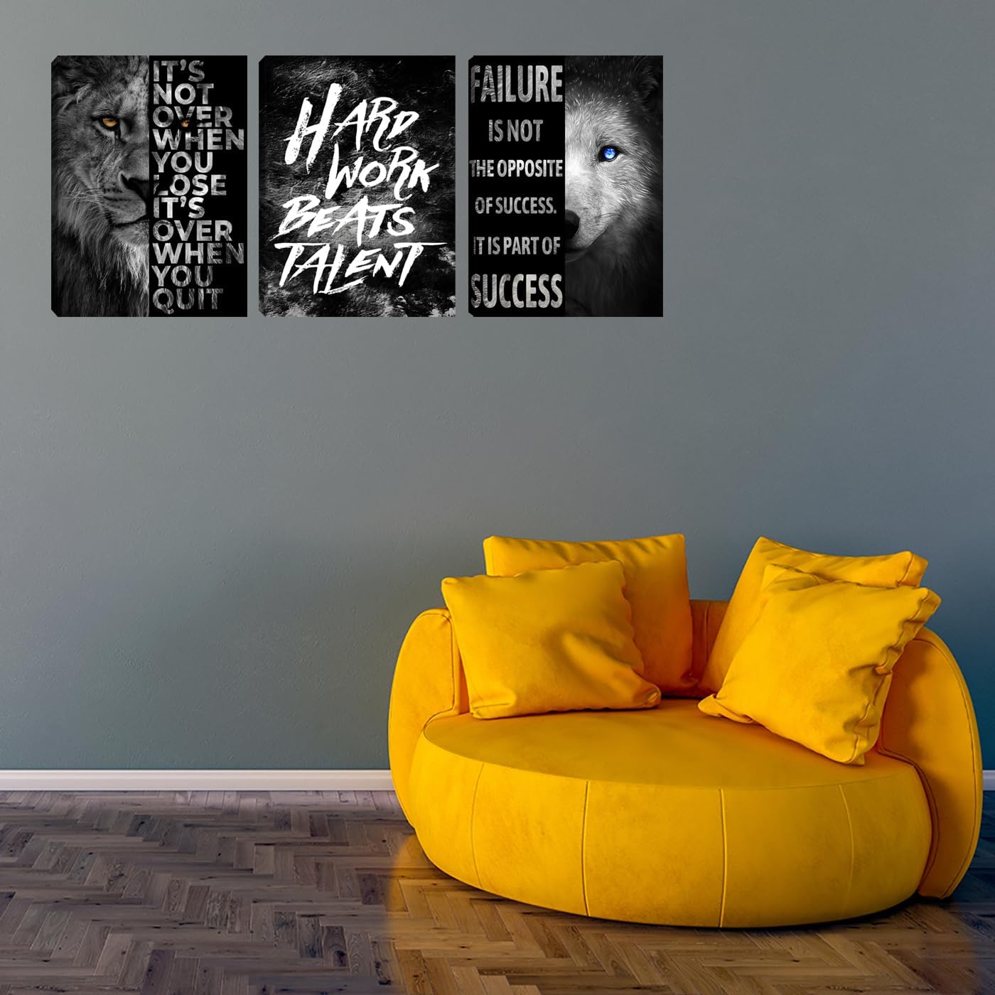 Inspirational Wall Art Framed Canvas Wall Art for Men Positive Quote Office Decor Motivational Poster 3 Pieces Living Room Bedroom Painting Wall Decor Print Picture Poster Framed Artwork (48"Wx24"H)