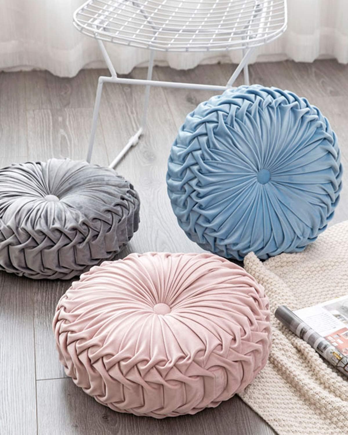 HLOVME Throw Pillow for Couch Decorative 3D Pumpkin Round Velvet Cushion for Sofa Bed Chair Floor 15"X15", Beige