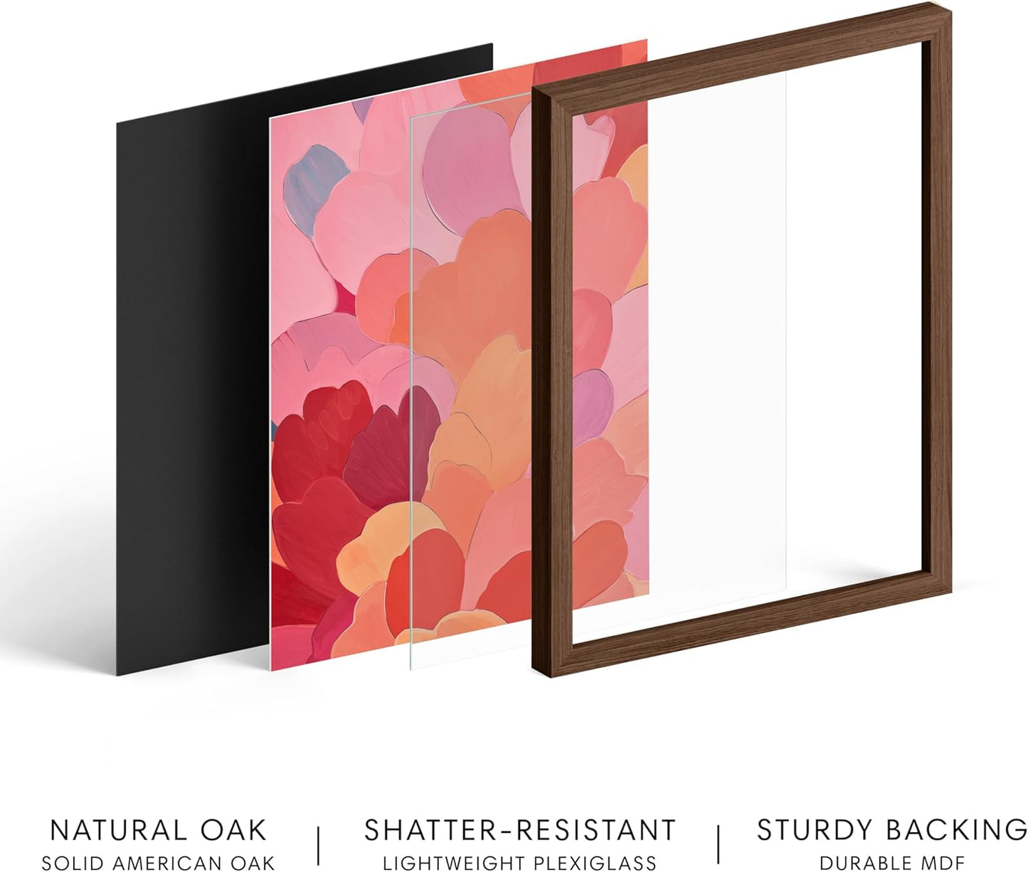 HAUS AND HUES Colorful Abstract Wall Art - Minimalist Retro Picture for Living Room Decor, Red and Pink Modern Wall Art Painting (Petals 1, Walnut Frame, 11x14)