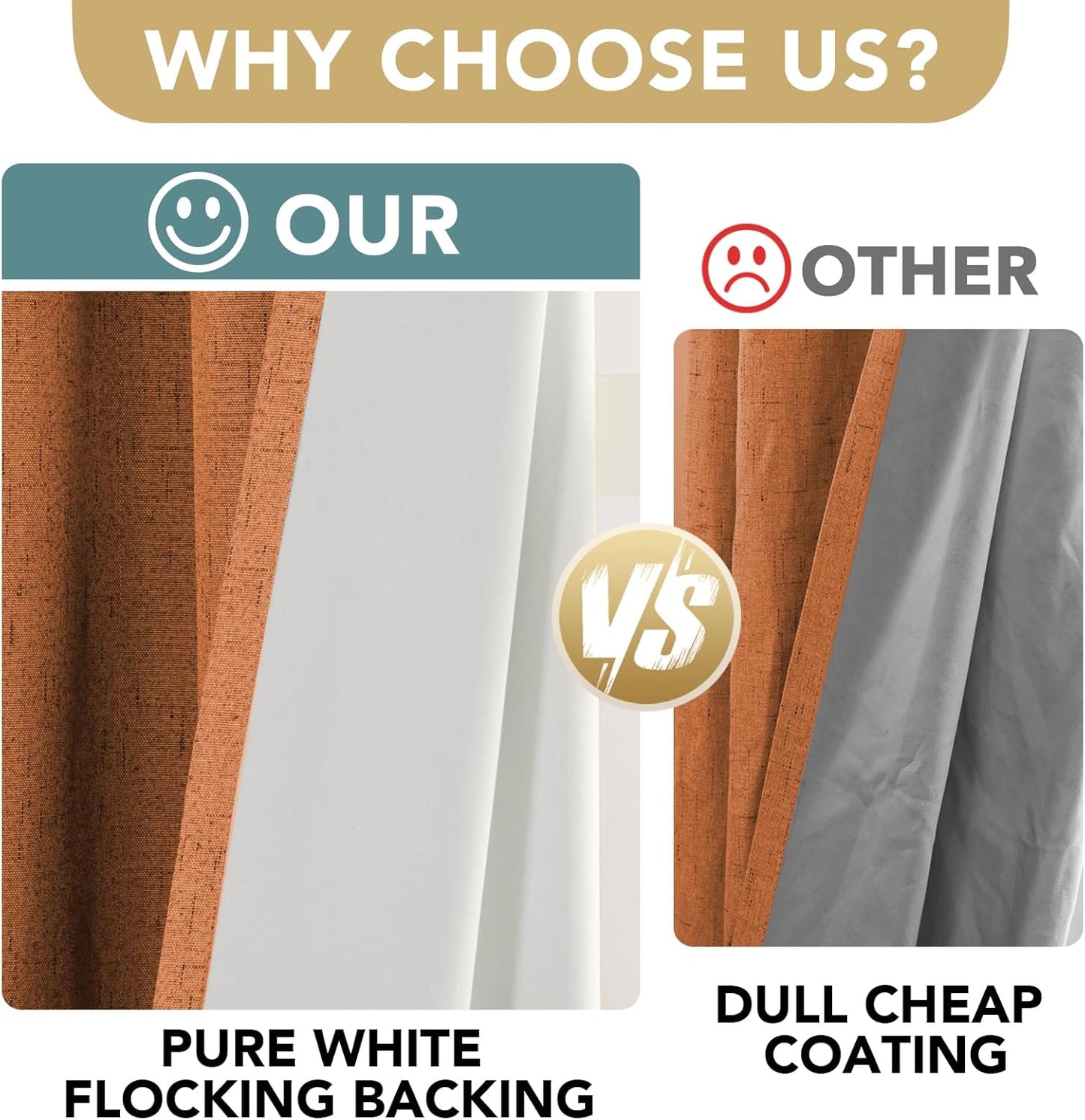 H.VERSAILTEX 100% Blackout Curtains for Bedroom Thermal Insulated Linen Textured Curtains Heat and Full Light Blocking Drapes Living Room Curtains 2 Panel Sets, Orange, 52x96 Inch