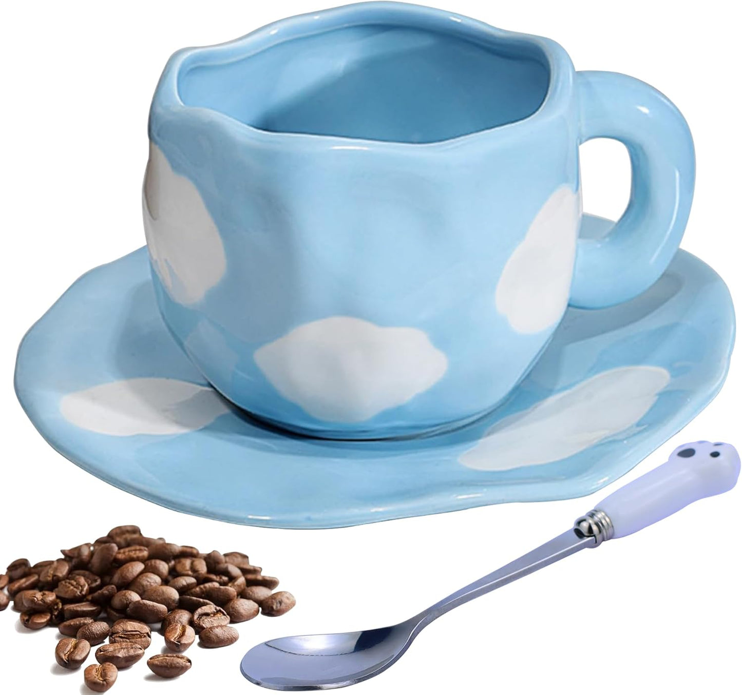 Coffee Mugs Set with Saucer Cute Cloud In The Sky Cup Gifts for Women for Birthday Tea Coffee Mug 250 ML Ceramic Cup Birthday Gift for Women Girls Mom Friend Coffee Mug Tea Cup Saucer Set