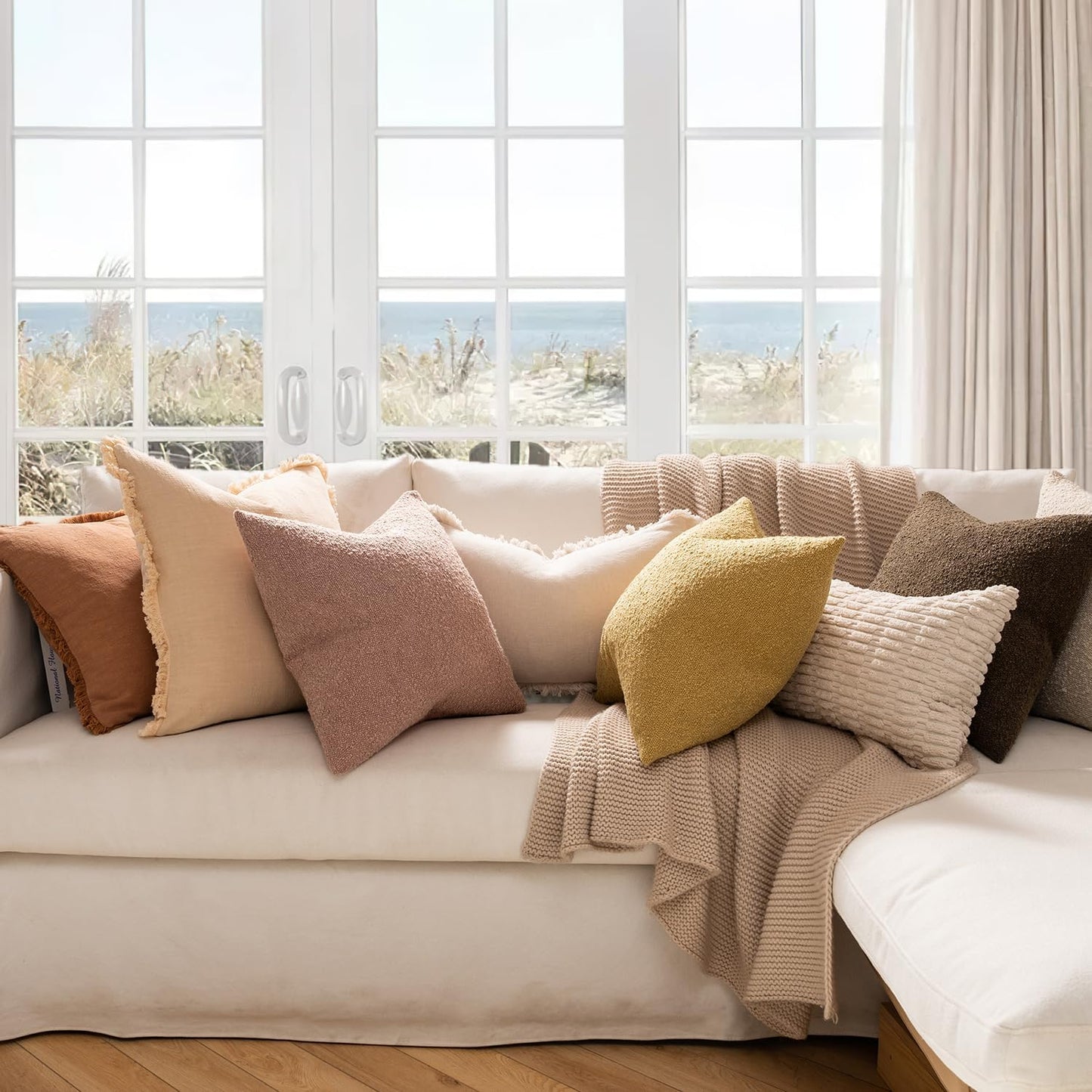 MIULEE 20x20 Inch Decorative Pillow Covers for Couch Bed Set of 2 Textured Boucle Neutral Winter Throw Pillows Blush Pink Accent Solid Cushion Pillowcases Sofa Livingroom Home Decor