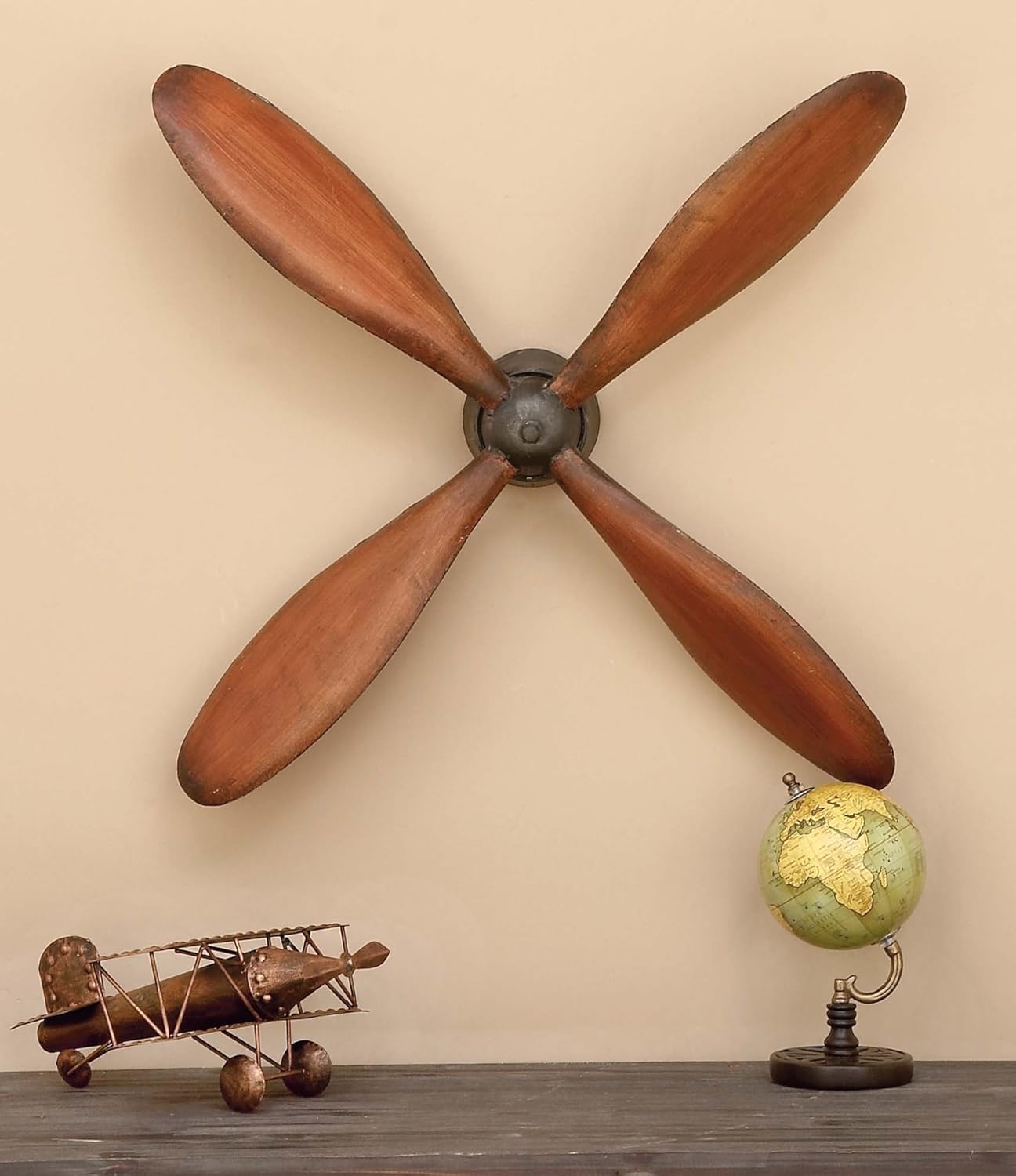 Deco 79 Metal Airplane Propeller Home Wall Decor 4 Blade Wall Sculpture with Aviation Detailing, Wall Art 32" x 5" x 32", Dark Brown