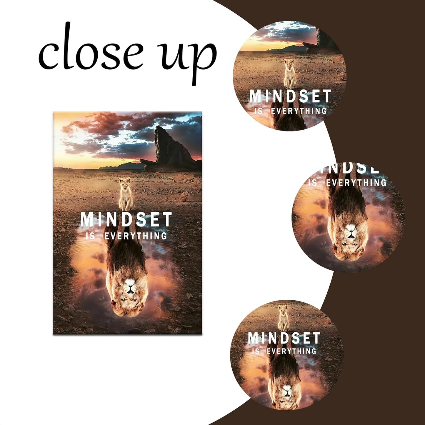 Mindset is Everything Canvas Painting Wall Art Motivational Posters Cute Animal Small Cat Big Lions Picture Prints Inspirational Framed Artwork Modern Home Decor Living Room Bedroom [24''W x 36''H]