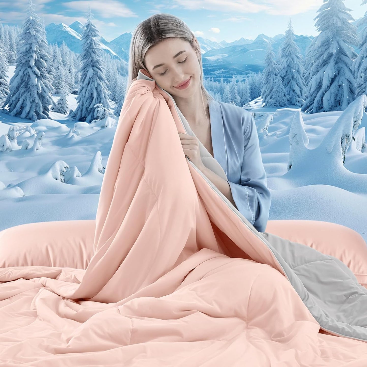 Cooling Comforter King Size, Double-Sided Cooling Blanket for Hot Sleepers & Night Sweats, Arc-Chill Q-Max > 0.4 Breathable Ice Blanket, Lightweight Cold Comforter (108''x90'', Pink)