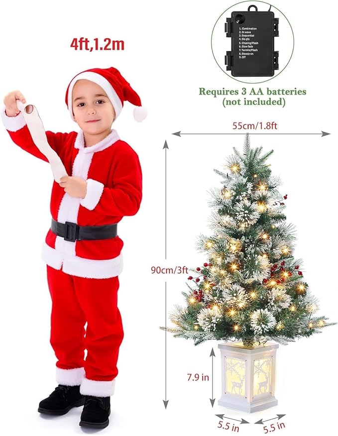 3 Ft Pre-Lit Christmas Tree, Artificial Christmas Trees with Lighting, Xmas Trees with 78 Led Lights, Christmas Decoration for Home, Office, Easy Assembly