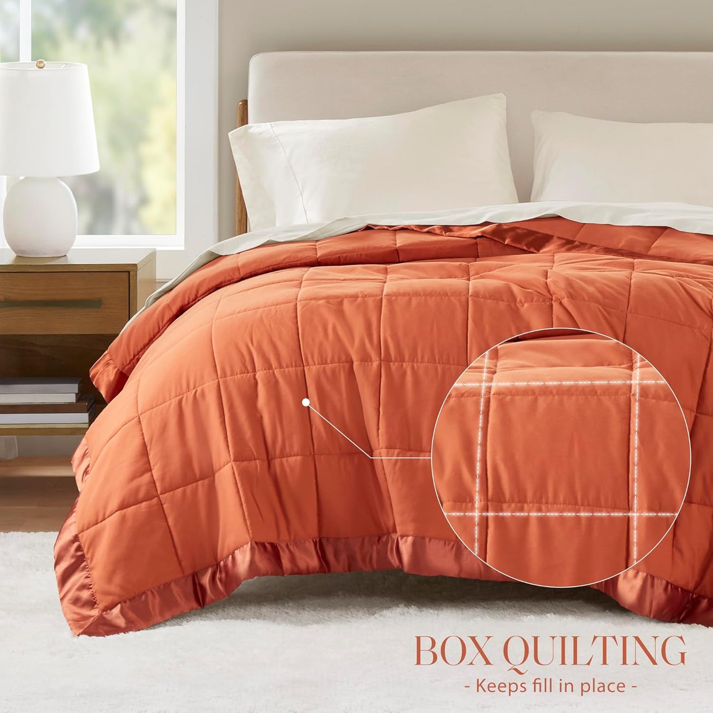 Madison Park King Blanket Quilted Microfiber, Satin Binding, 3M Scotchgard Moisture Wicking Treatment, Soft and Lightweight Summer Blanket for Couch, Windom, King, Orange