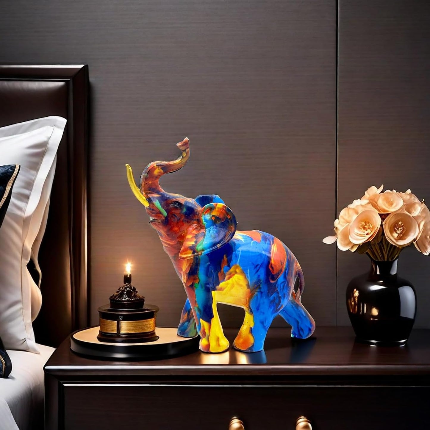 Colorful Elephant Statue Sculpture Figurine for Home, Office, Living Room, Desktop Decoration, Garden Outdoor Decor (Small)