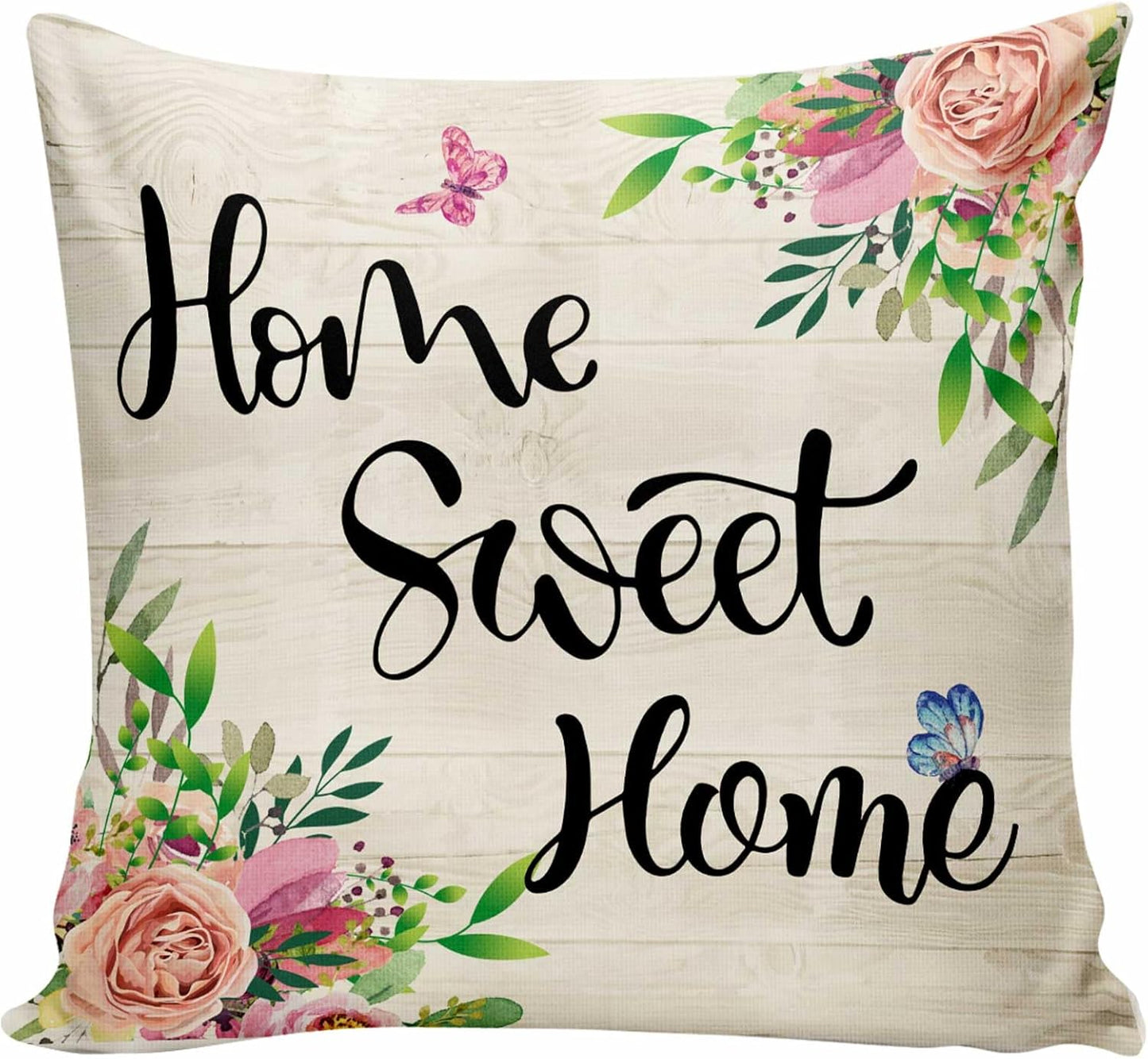 Home Sweet Home Spring Flower Throw Pillow Cover,Flower Farmhouse Decor Pillow Covers Decorative Sofa Pillow Case 18x18 Inch