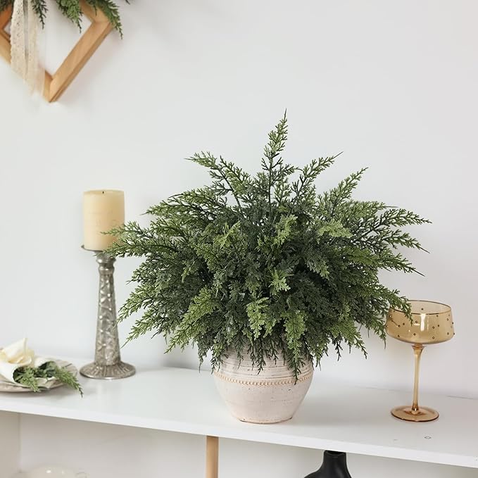 18" Real Touch Cedar Branches -24 Pcs, Artificial Christmas Cedar Branch Realistic Fake Pine Picks Faux Greenery Plants Stem for Vase DIY Crafts Garland Wreath Indoor Outdoor Home Decor