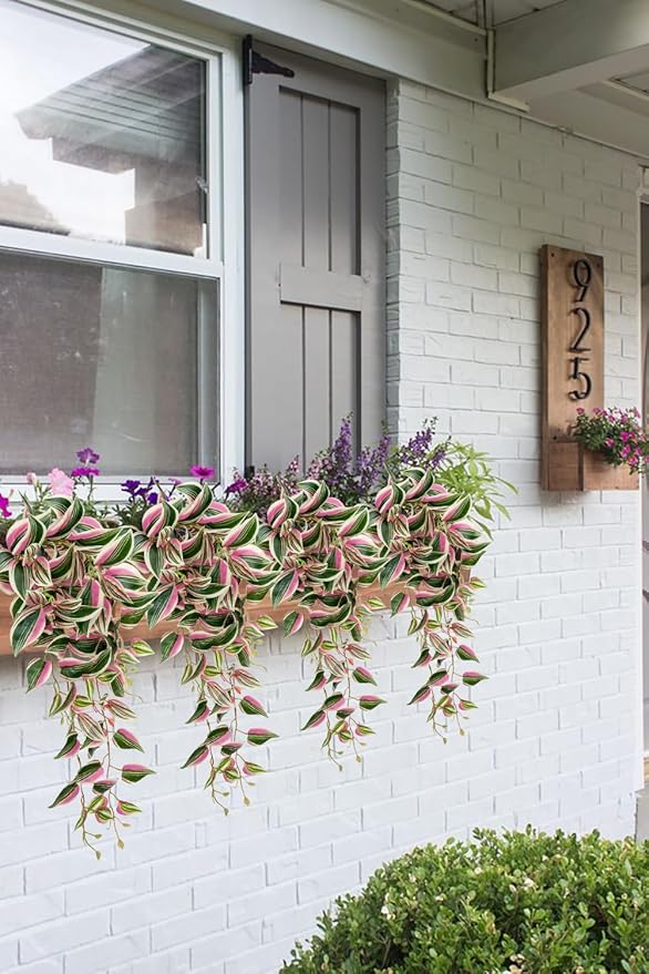 DILATATA Fake Hanging Plants Artificial Hanging Plants 26" Faux Wandering Jew Hanging Leaves Plants for Wall Shelf Home Indoor Outdoor Decor - 2 Pack