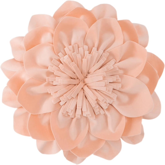 Decorative Throw Pillow 3D Flower Round Pillow Accent Handmade Cushion with Insert for Couch Bed Home Decor 12 Inch Peach Pink