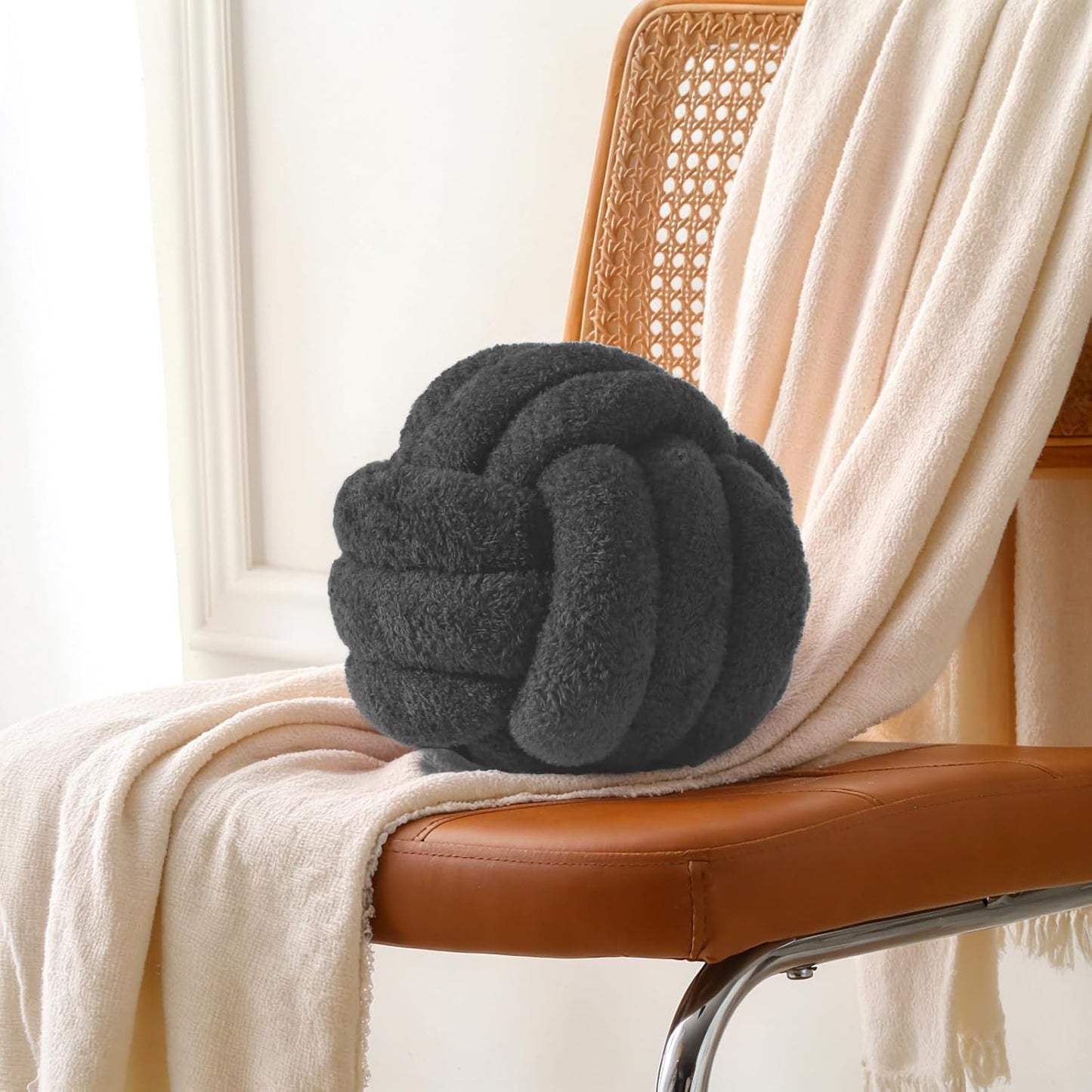 Knot Pillow Ball Plush - Decorative Throw Pillows for Bed Relieve Stress, Round Knot Cushion for Sofa Decor Pet Toy, Grey 8 inch