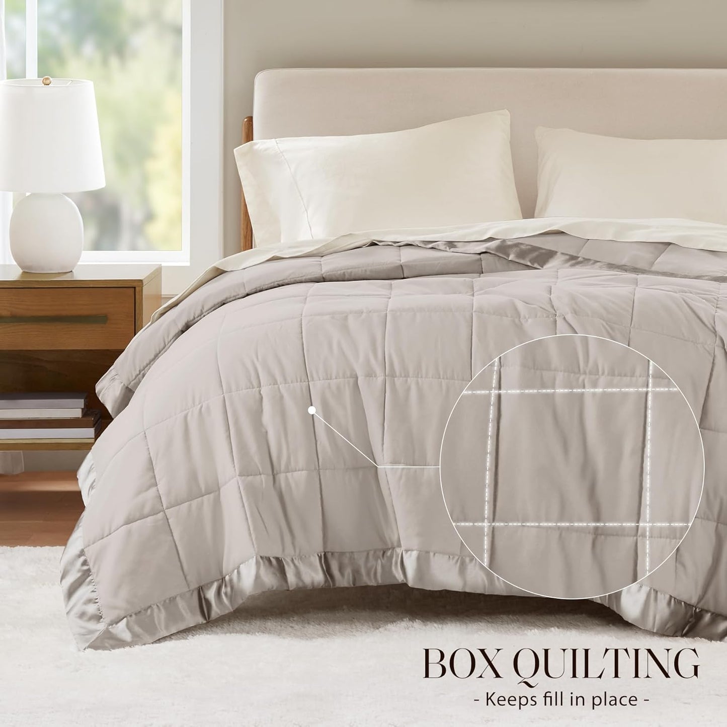 Madison Park Windom Down Alternative Blanket, Premium 3M Scotchgard Moisture Wicking Treatment, Lightweight and Soft Bed Cover For All Season, Satin Trim, Grey King