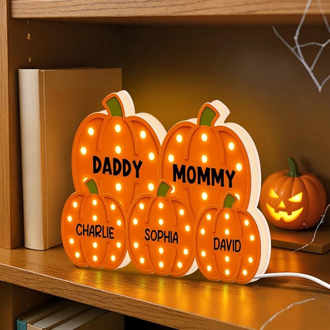 3D Effect Halloween Collapsible Light Up Pumpkin Decor - Halloween Pumpkin Indoor Decor Light Up - Cozy Fall Vibe Home Decoration - Personalized Light Box (Daddy & Mommy Version)