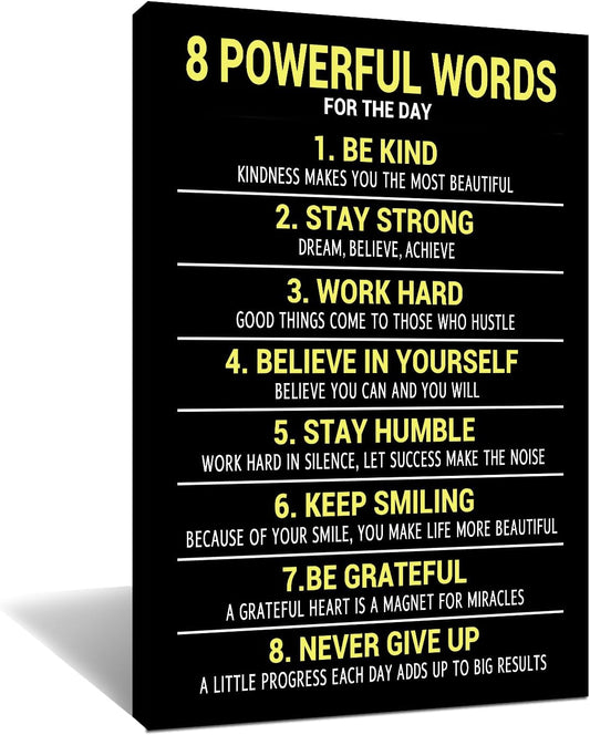 Inspirational Canvas Wall Art Office Decor Motivational Quotes 8 Powerful Words Poster Print Positive Sign Picture Painting Artwork for Modern Home Bedroom Bathroom Gym Ready to Hang [12''Wx18''H]