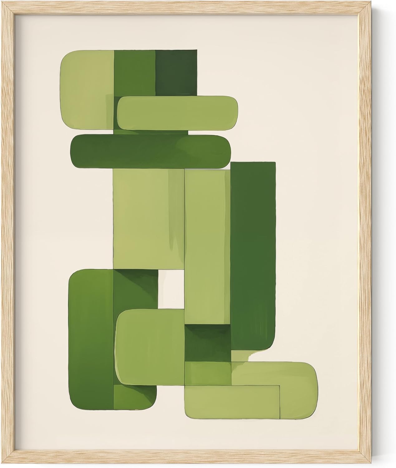 HAUS AND HUES Modern Abstract Wall Art - Blue and Green Living Room Art, Modern Artwork for Walls, Minimalist Picture for Living Room(Green Geometric, Beige Frame, 11x14)