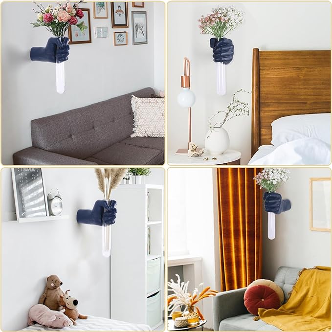 Blue Wall Sculpture,Wall Art Bedoroom,Hand Vase,Funky Flower Vase Decorations,Unique Wall Statue,Home Decor Art