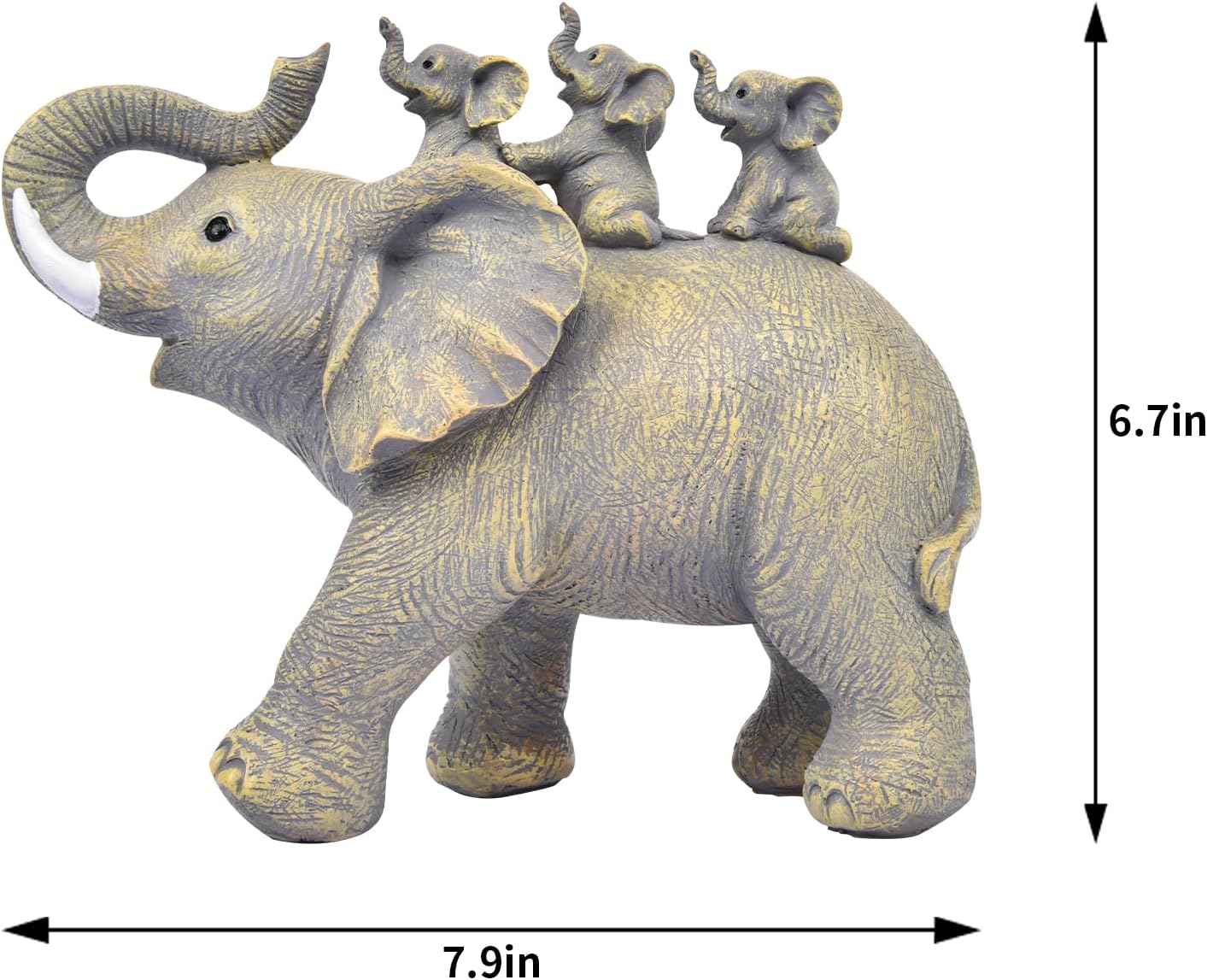 Cute Good Luck Elephant Home Décor Statues Carries Three Calves on Its Back Figurines for Shelf Elephant Lovers Decoration for Bedroom, Office (Yellow)