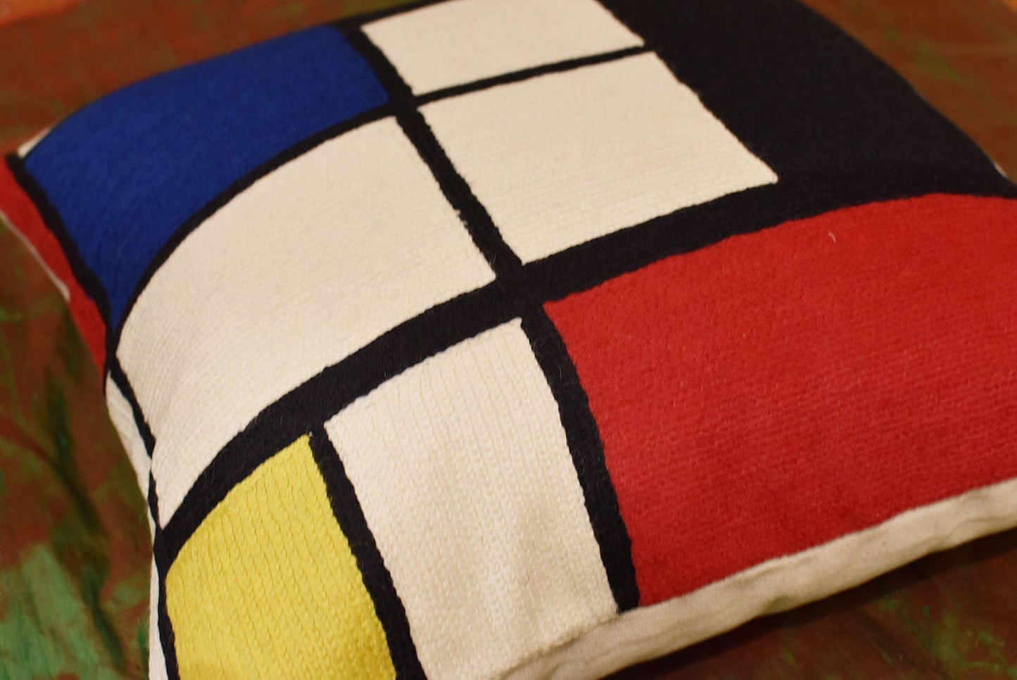 Kandinsky Modern Pillow Cover Red White Blue Black - Tableau Geometric Pillowcase Abstract Chair Cushion Contemporary Outdoor Boho Chair Handmade Wool 18x18