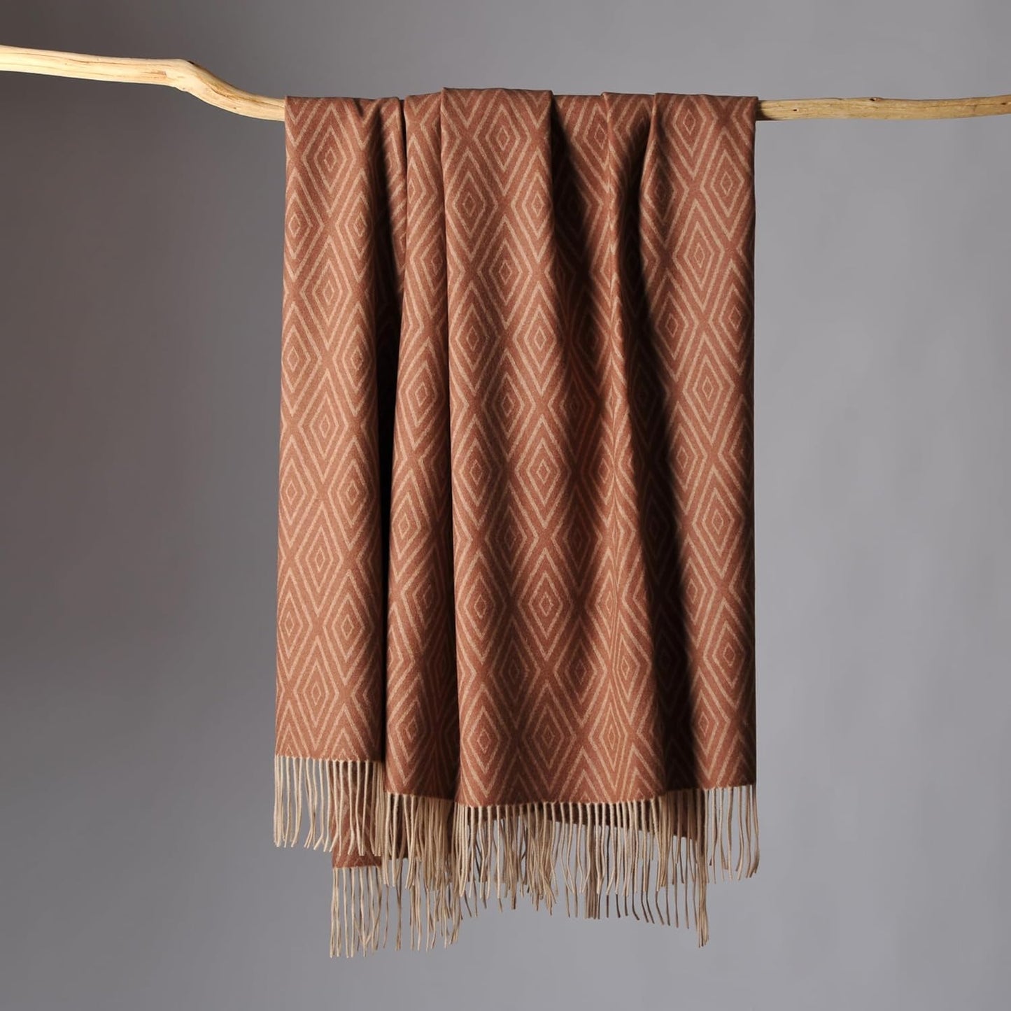 CUDDLE DREAMS Premium Cashmere Throw Blanket with Fringe, Luxuriously Soft (Diamond Ochre)