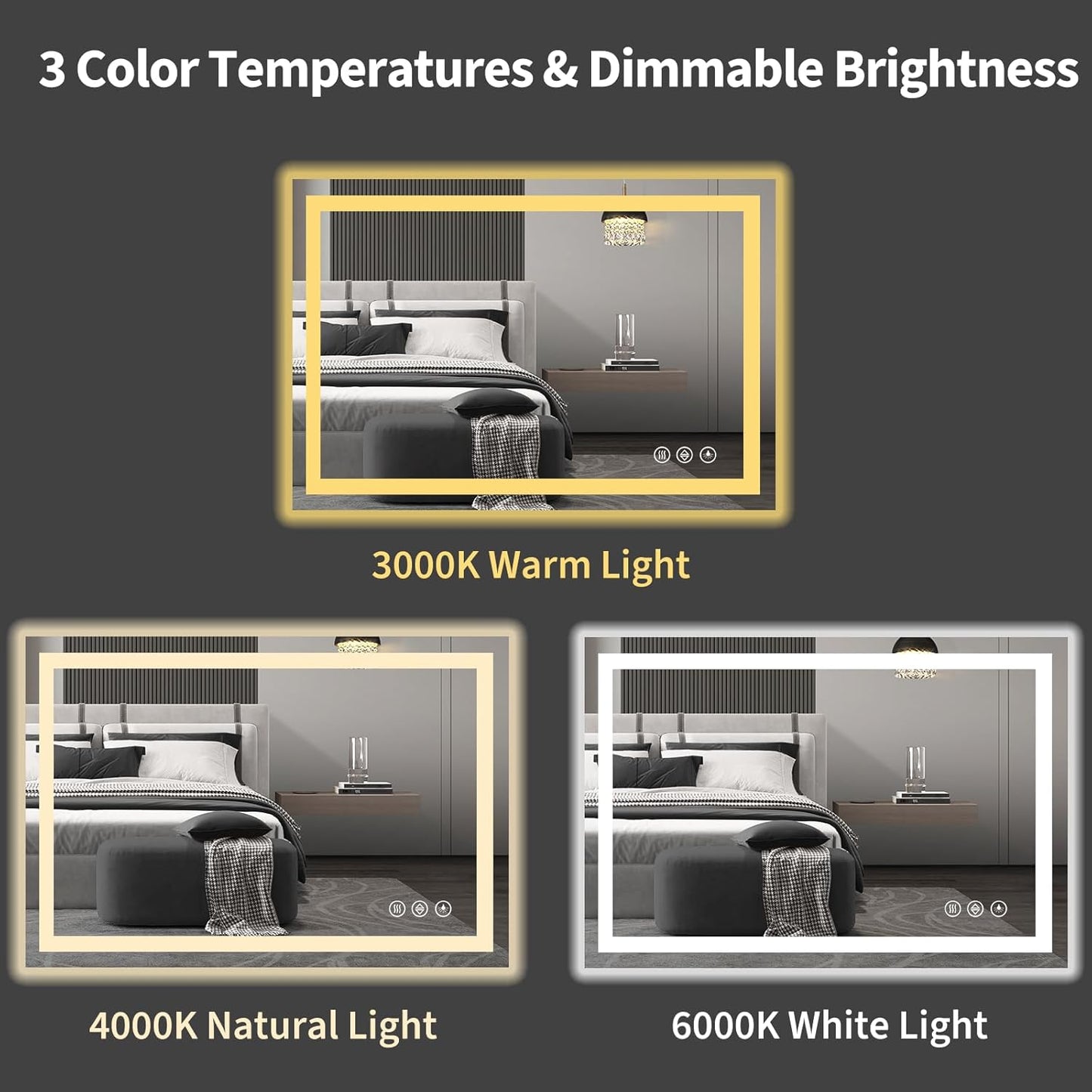 Koonmi 38"x26" LED Mirror for Bathroom, 90CRI Anti-Fog Vanity Mirror with Front and Backlight, Shatter-Proof Wall Mirror with Light, Easy Install Lighted Mirror for Modern Bathroom (IP65)