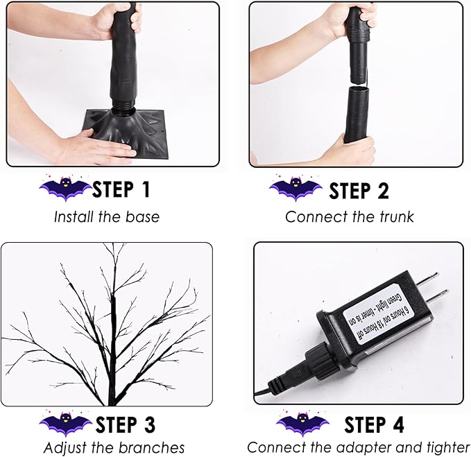 2-Pack 4FT Lighted Black Halloween Tree with 96 LED Orange & Purple Lights (Higher Size & Floor Standing), Halloween Decorations Spooky Tree for Indoor & Outdoor, Home Holiday Party Garden Lawns Decor