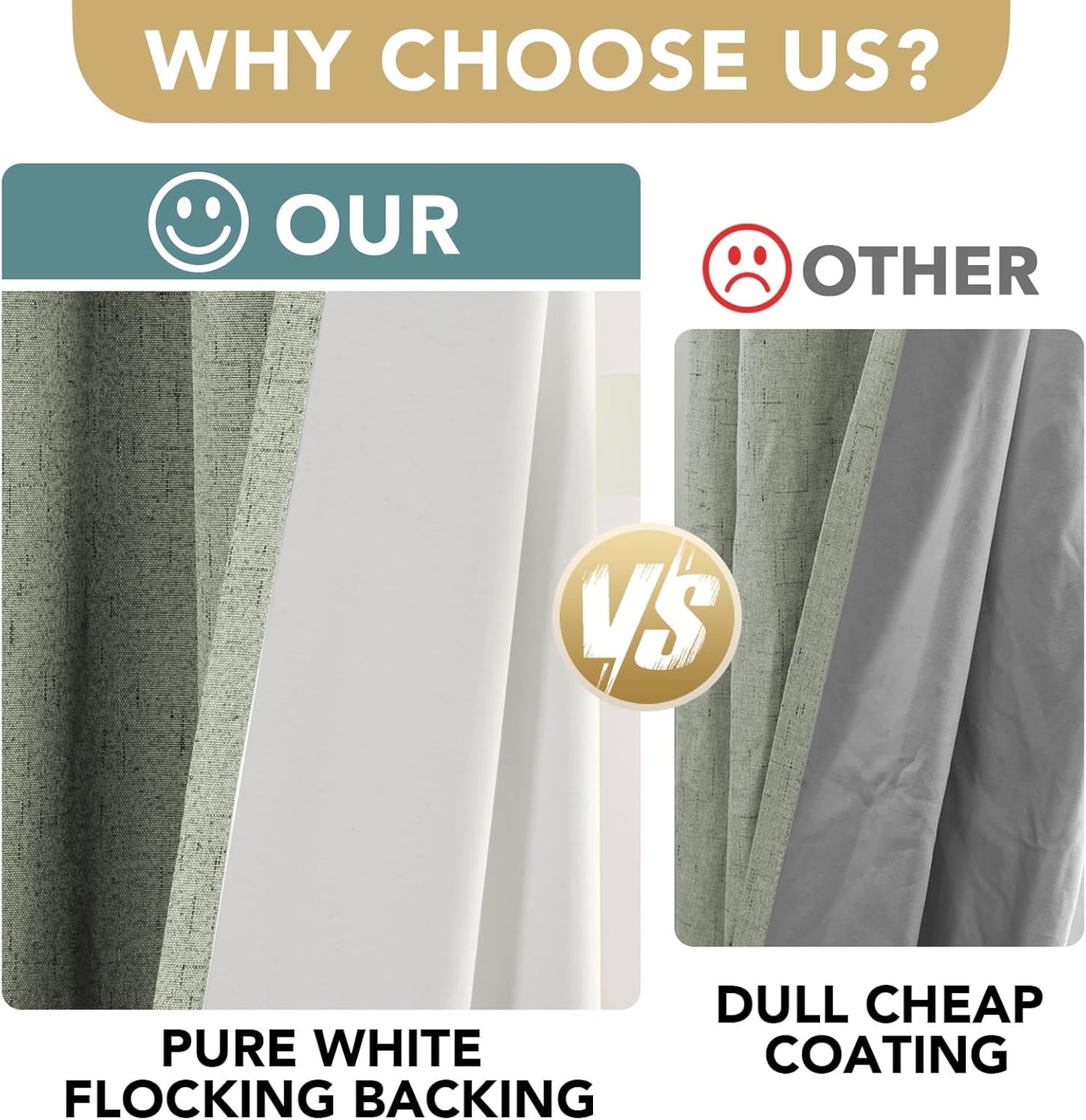 H.VERSAILTEX Linen Blackout Curtains Durable Thick Textured Linen Look 100% Blackout Patio Door Curtain Anti Rust Grommet Extra Wide Sliding Door Curtain Panel, W100 x L84 inch - Sage