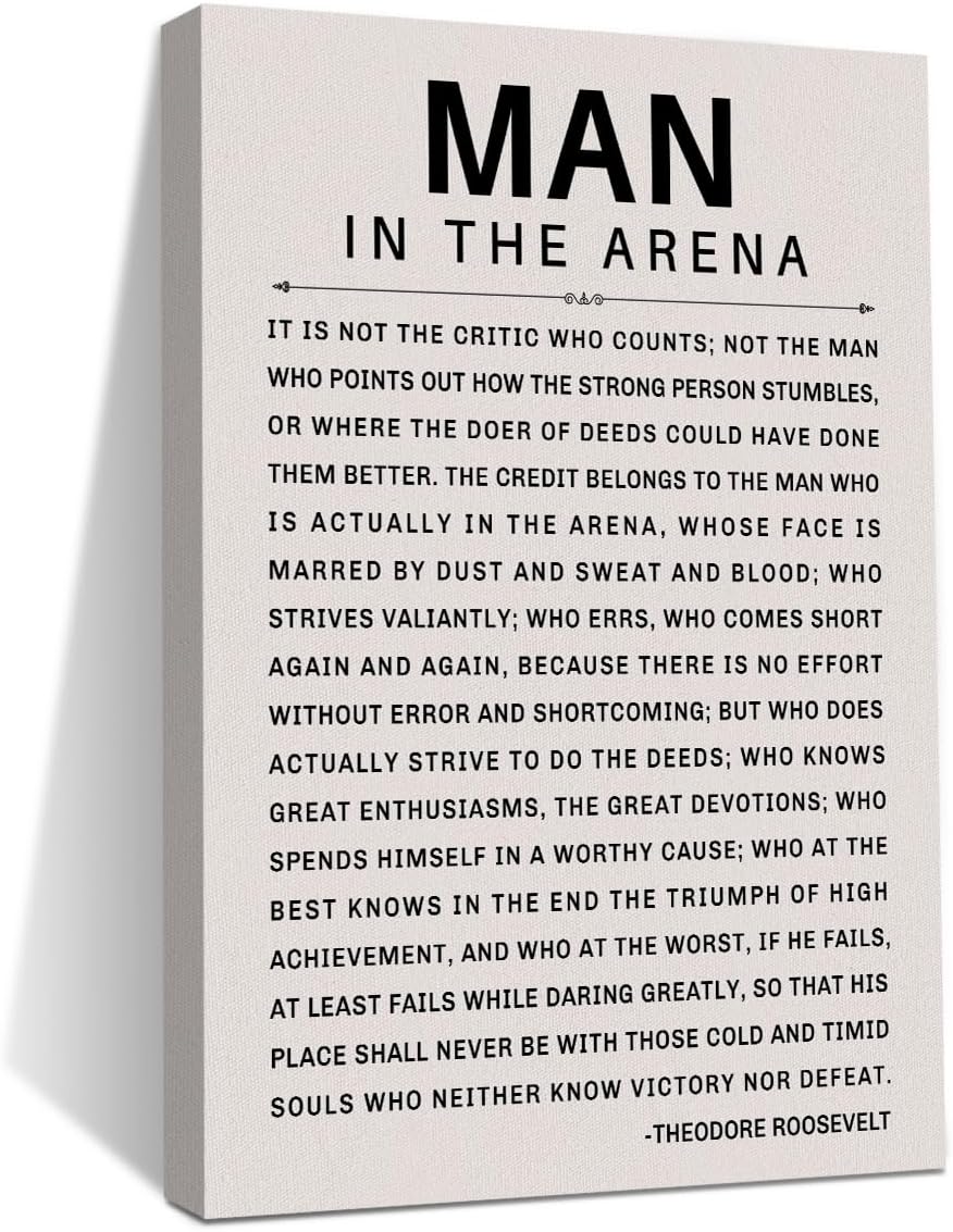 Inspirational Wall Art Office Decor The Man in the Arena Motivational Positive Quote Canvas Print Gift for Men Framed Canvas Wall Decor Positive Affirmations Wall Art for Bedroom Study Gym Room