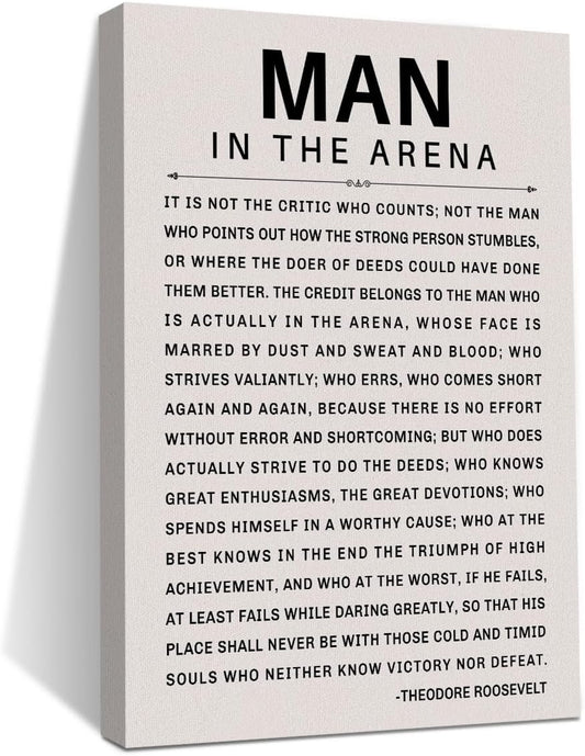 Inspirational Wall Art Office Decor The Man in the Arena Motivational Positive Quote Canvas Print Gift for Men Framed Canvas Wall Decor Positive Affirmations Wall Art for Bedroom Study Gym Room