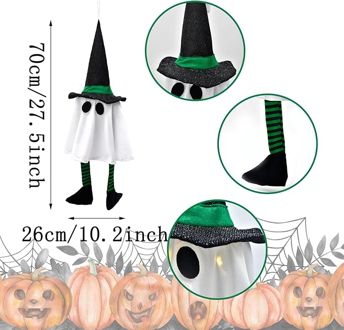 3 Pack Halloween Hanging Ghost Lights with Glitter Hats, Battery Powered Halloween Decorations Outdoor Indoor, LED Floating Ghost Decor for Porch, Tree, Yard & Window, Indoor Outdoor Decoration