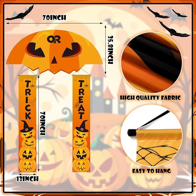 3 Pcs Halloween Cemetery Archway Halloween Cemetery Banners Gothic Outdoor Banners Sign Banner Decorations for Outdoor Party Supplies (Pumpkin)