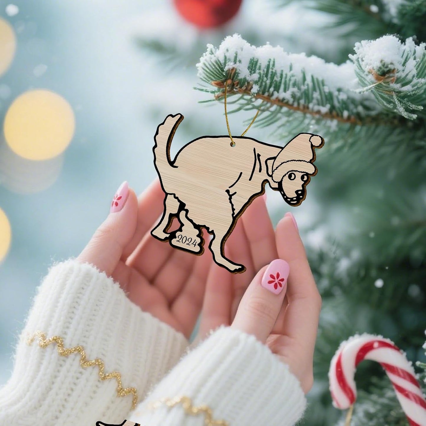 Humorous Dog Christmas Tree Keepsake Ornaments, Funny Dogs Themed 2 Side Printed Flat Wooden Ornament, Xmas Hanging Decor