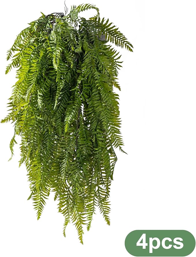 4PCS Fake Hanging Plants Set - Ultra Realistic Artificial Vine with Lifelike Leaves, Zero Maintenance Home & Office Decor for Wall, Shelf, Wedding Arch