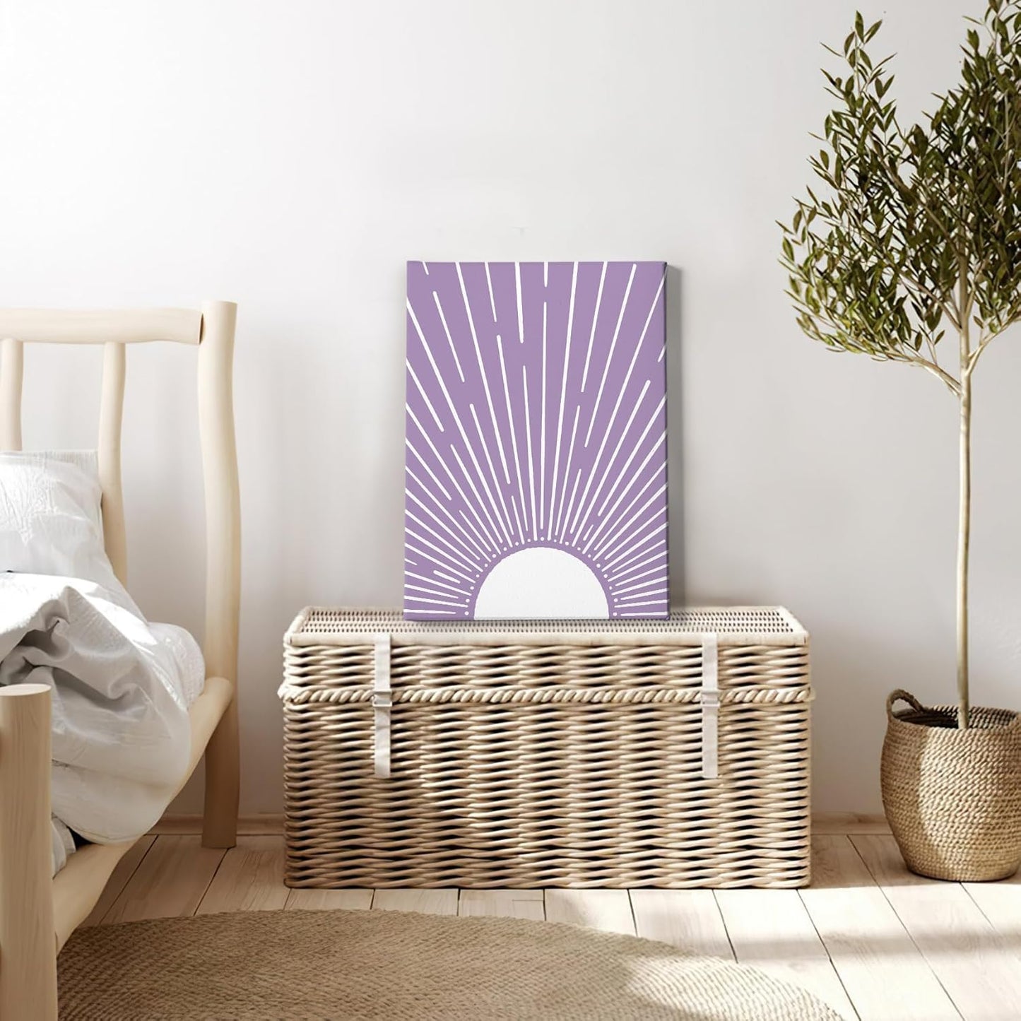 HIWX Boho Sun Framed Canvas Pictures, Boho Wall Art, Sunrise Wall Art Decoration for Bathroom, Office, Bedroom 11x14 (Purple)