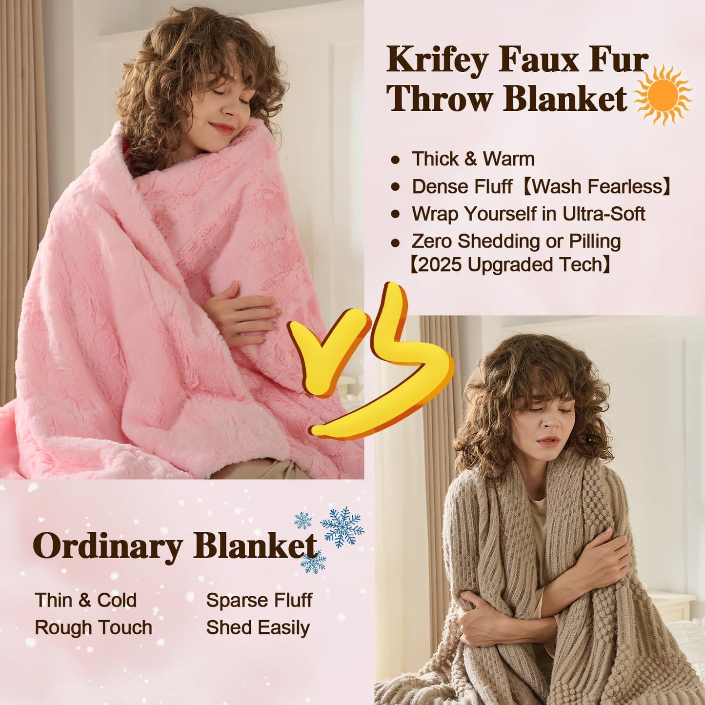 Krifey Pink Faux Fur Blanket for Bed, 3D Marble Texture Soft Cozy Fuzzy Plush Thick Warm Blanket, Faux Rabbit Fleece, Christmas Birthday Gifts for her Girls Women Mom, Cute Pink, 60x80in