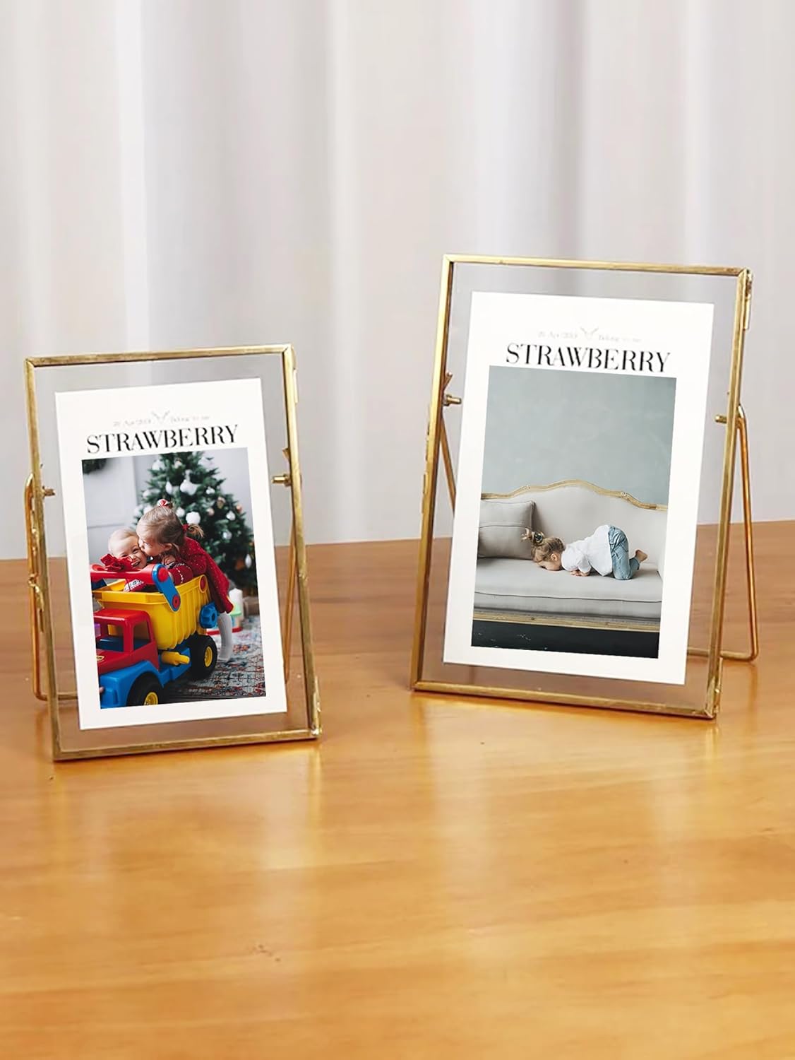 Gold Picture Frame - 4x6 Antique Brass Postcard Picture Frame for Desk - Small Pressed Glass Frame for Pressed Flowers - Floating Vertical… (Gold, 4 * 6 5 * 7 8 * 10 inches)