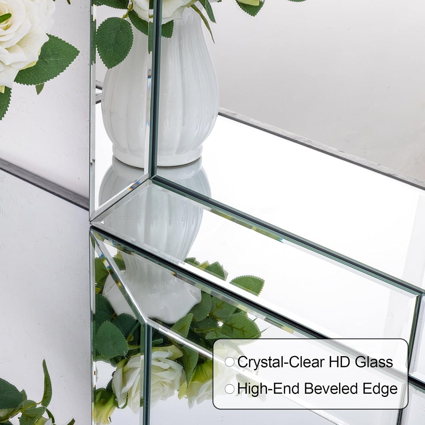 Decorative Mirror for Living Room, 27.6'' X 39.4'' Large Scalloped Mirrors with Glass Pieces and Elegant Beveled Edges, Modern Bathroom Mirror Hang Vertically