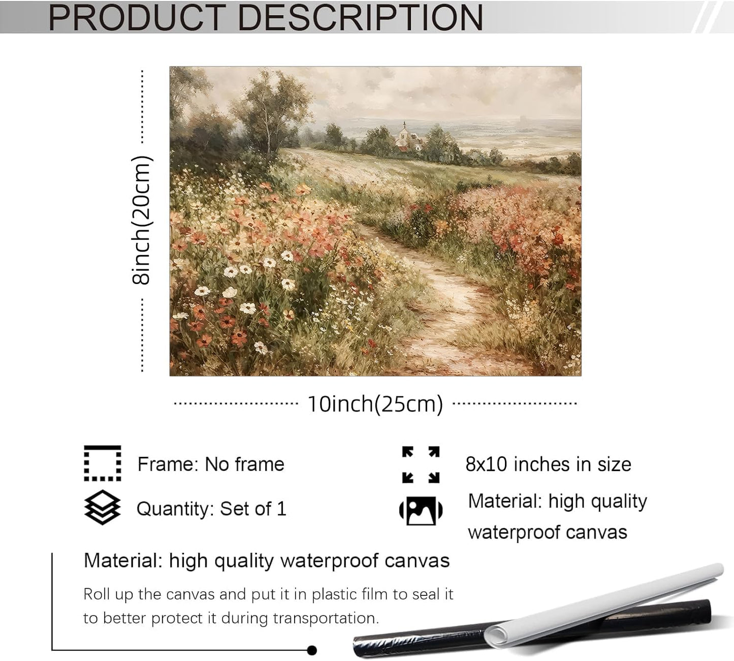 Haitunone Landscape Wildflower Wall Art Nature Botanical Floral Posters Retro Cottagecore Plant Paintings Canvas Prints for Farmhouse Living Room Wall Decor 08x10 inch Unframed