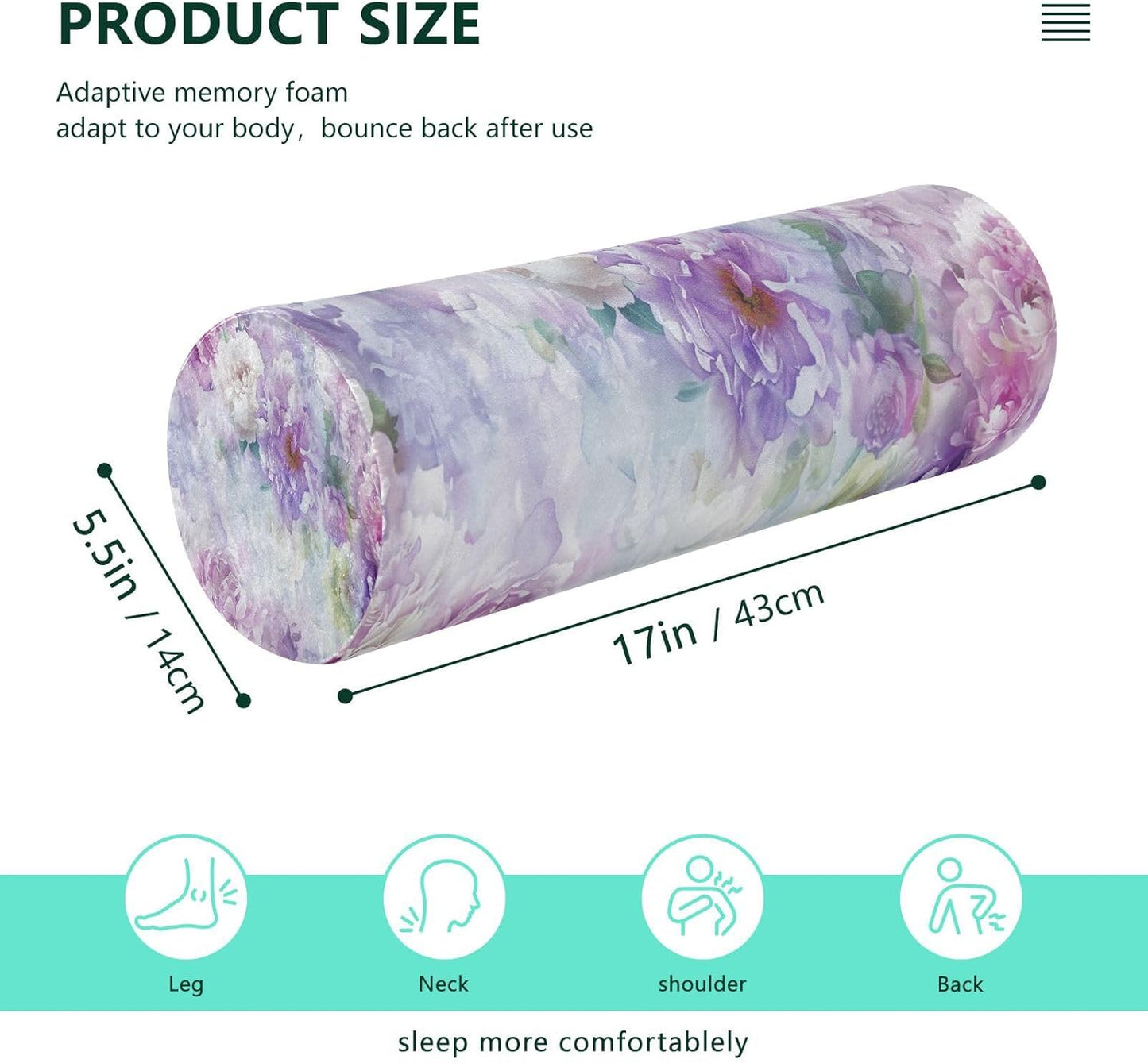 Fantasy Flowers Bolster Pillow, Round Pillow for Bed with Removable Washable Cover, Cylinder Pillows for Head, Neck, Back and Legs Cervical Neck Pillow Sleeping 5.5 x 17 Inch