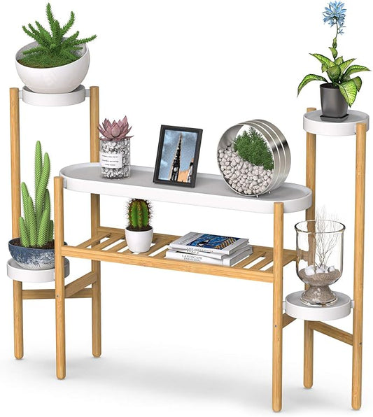 Wisuce Bamboo Plant Stands Indoor, 3 Tier Tall Corner Plant Stand Holder & Plant Display Rack for Garden Outdoor (3-2 Tier)