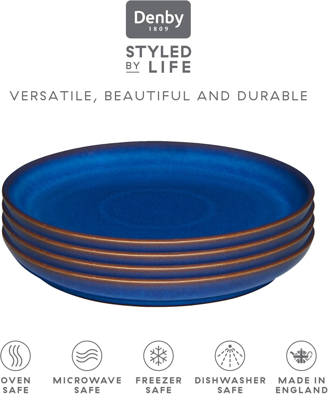 Denby Imperial Set of 4 Coupe Salad Plate Set, One size, cobalt blue