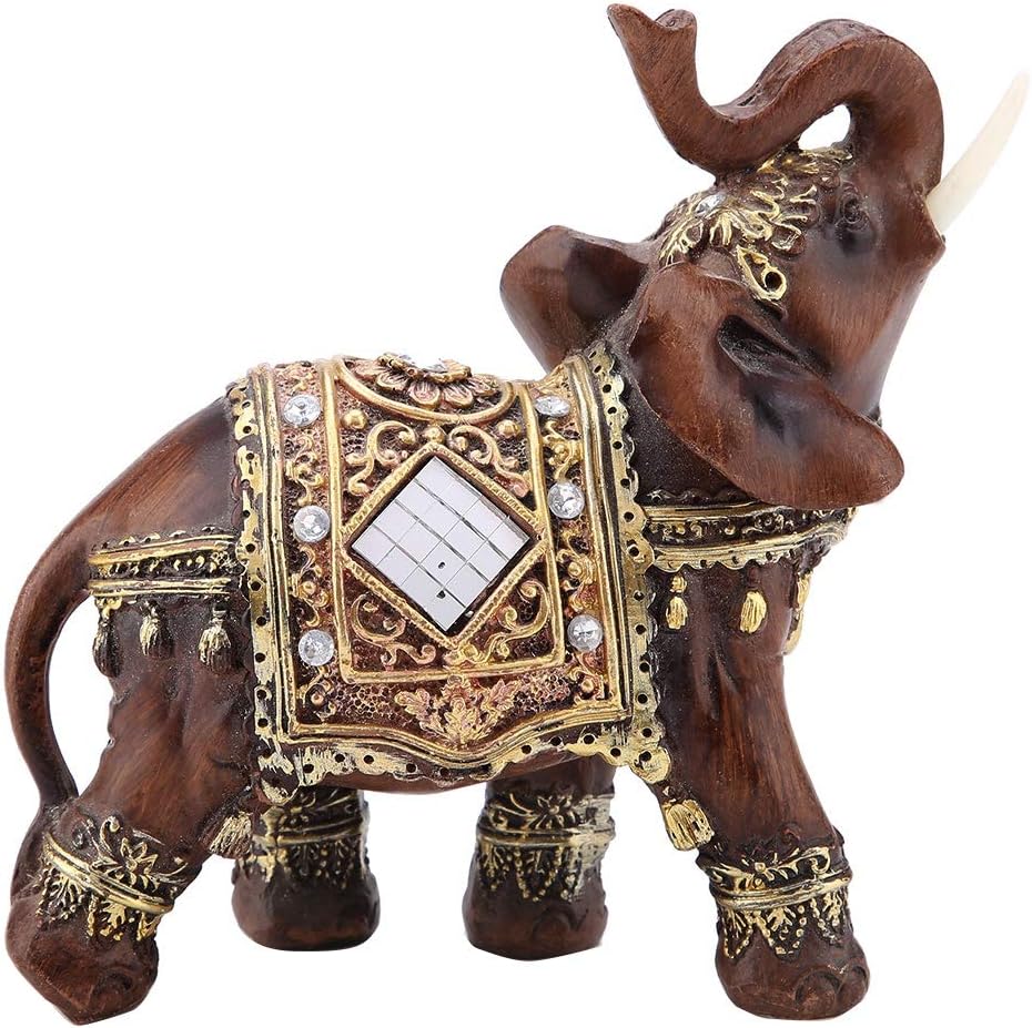 Feng Shui Wood Grain Elegant Elephant Statue 5.5 (H) with Trunk Facing Upwards Collectible Figurine Sculpture Decoration Statue Wealth Lucky Figurine Home Office Decor Gift, Wooden L