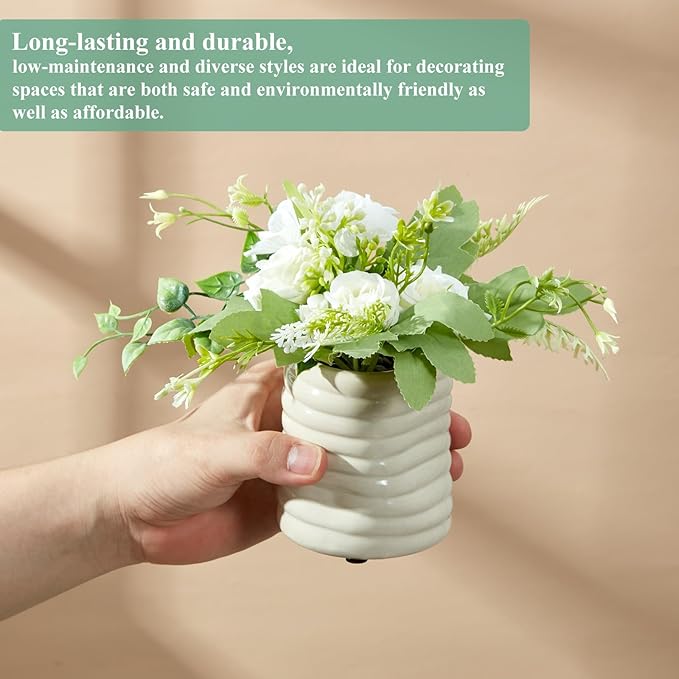 Small Fake Plants Potted Artificial Plants Indoor with Ceramic Pot Mini Faux Plants Artificial Greenery Flowers for Bedroom Bathroom Plants Home Office Room Coffee Table Decor