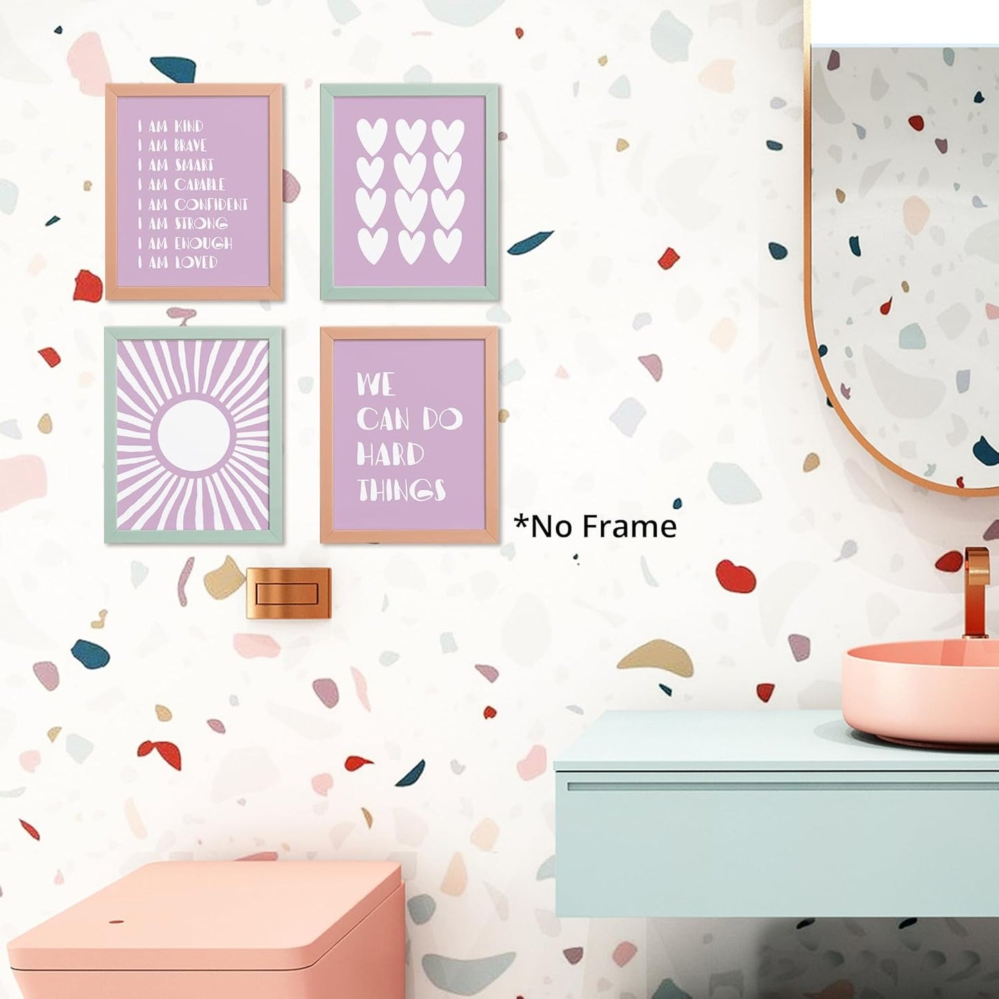 I am Kind Brave Smart Affirmations Purple Sun Sunshine Hearts Poster Prints for Girls Kids Room Playroom Decor,Girl Nursery Decorations Prints Wall Art Unframed 4pcs 8x10inches,Girls Kids Gifts