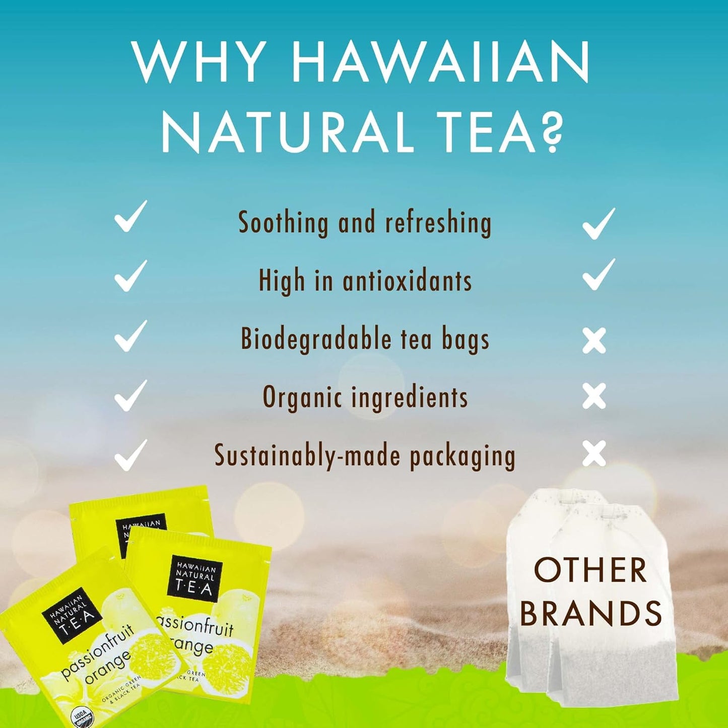 Hawaiian Natural Passion Fruit Orange Flavored Organic Tea - Tropical Fruit Green & Black Tea Blend, Perfect Daily Cup & Gift - 20 Bags